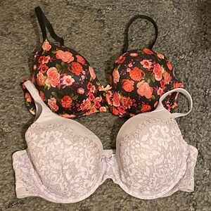 Victoria’s Secret Lined Perfect Coverage Bras Lot Purple Lace Black Size 38C